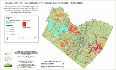 Color-coded map of Conservation Priorities for Travis County, TX
