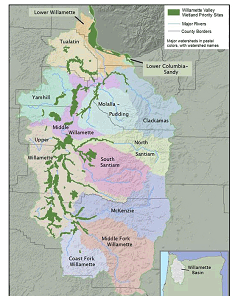 Figure 10: Map of wetland priority basins for the Willamette Valley.