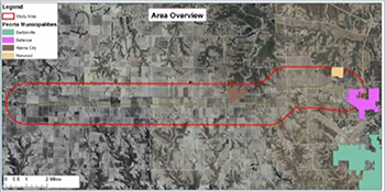 Screenshot of a map with the Illinois study area circled in red