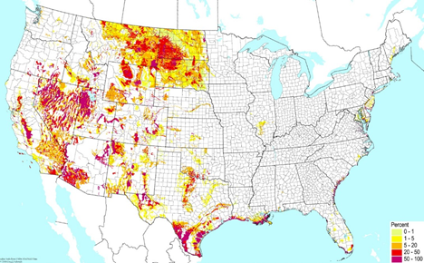 Map showing Soluble salt effects on plants - described below