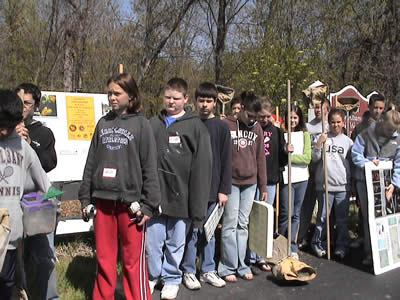 group of students with equipment