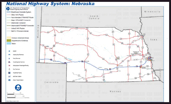 Map of Nebraska National Highway System
