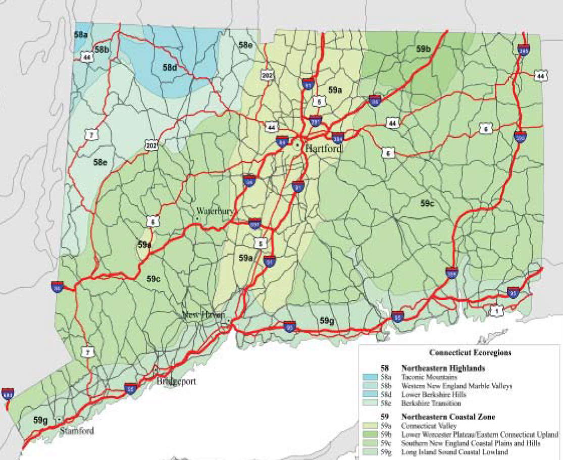 Map of Connecticut ecoregions