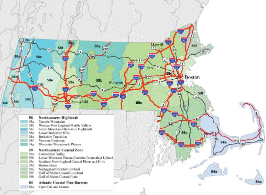 Map of Massachusetts ecoregions