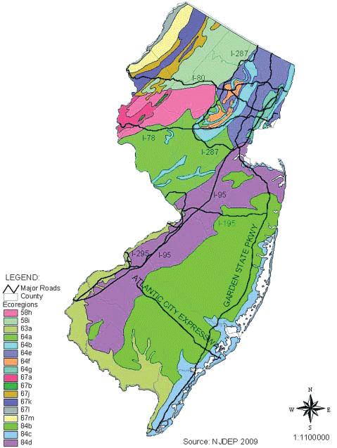 Map of New Jersey ecoregions