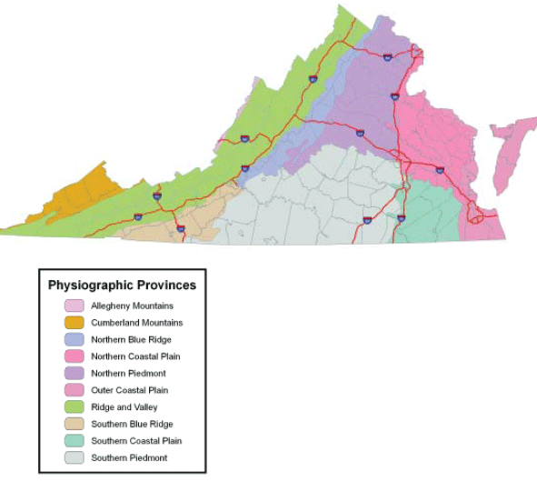 Map of Virginia ecoregions