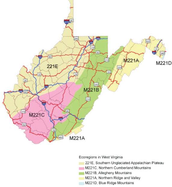 Map of West Virginia ecoregions