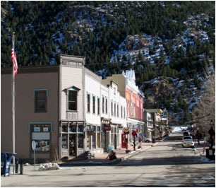 Photograph: Street and storefronts in Georgetown, Colorado.