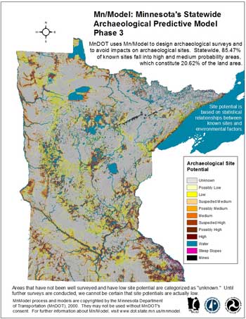 Map showing Minnesota statewide archaeological probability.