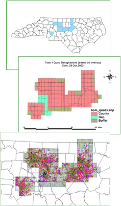 Model maps identifying state, target counties, and site and survey data for target counties.