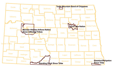 Map: North Dakota Tribes.