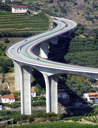 Photograph of a winding section of a highway bridge