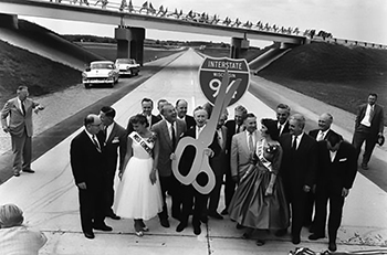 Wisconsin dignitaries celebrate completion of Interstate 94 in 1958.  (Image courtesy of the Wisconsin Historical Society, photo by the Milwaukee Journal Sentinel, WHI-1873.)