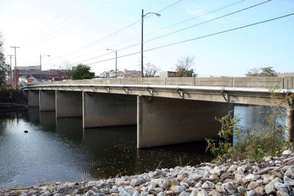 Reinforced-concrete slabs could be cast-in-place, such as this one, or precast (HAER IN-113).  (Image courtesy of Mead & Hunt, Inc.)