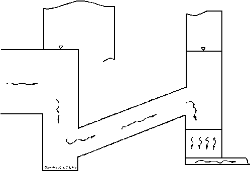 See above description. Flow is from storm drain down to sump, up slanted pipe to filter box, through filter medium and out to Lake Lawsona.