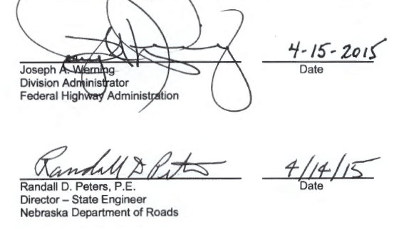 Signatures of Joseph Werning and Randall D. Peters dated 4/14/15