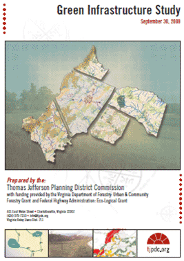 Cover of Green Infrastructure Study prepared by Thomas Jefferson Planning District Commission (TJPDC). Graphic courtesy of TJPDC.