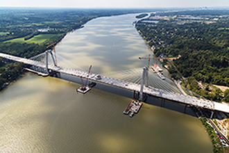 aerial photo of a bridge crossing the Ohio River