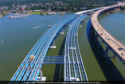 aerial photo of the Tappan Zee Bridge during construction