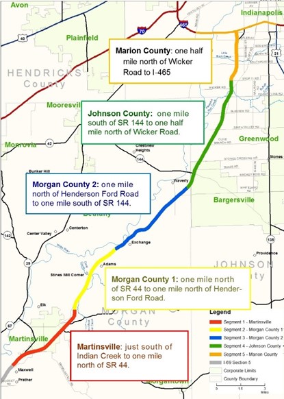 Map showing the location of the I-69 Section 6 project