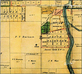 reproduction of a section of Thayer's 1883 City of Denver map