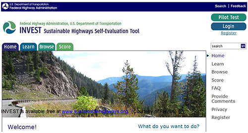 screenshot from the homepage of the INVEST Tool at sustainablehighways.org
