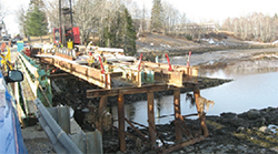 photo of the construction of a trestle/temporary bridge