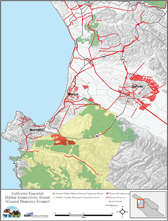 reproduction of a page from the California Essential Habitat Connectivity Report (Coastal Monterey County), courtesy of AMBAG
