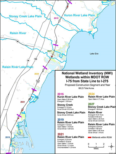 map of the I-75 corridor marked to show the five phases of the project