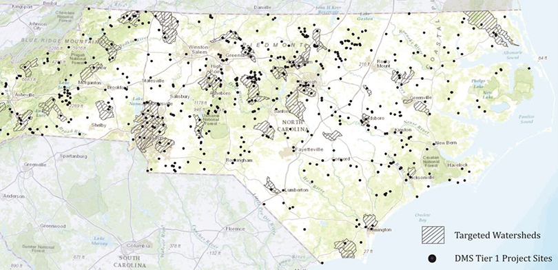 screenshot of a watershed planning map from NCDMS