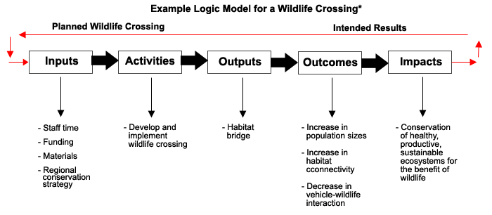 graphic depicting Example Logic Model for a Wildlife Crossing