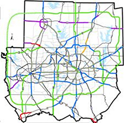 Color-coded map of NCTCOG's recommended roadway projects