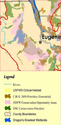 Color-coded map of the Willamette Basin