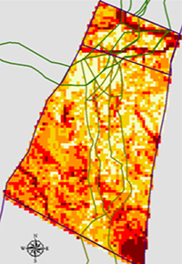 Color-coded map of the study area generated by the REAP/GISST integrated tool