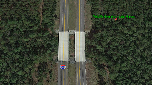 aerial view of a wildlife crossing underpass location on interstate 140 in North Carolina