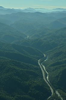 aerial view of the Pigeon River Gorge in North Carolina