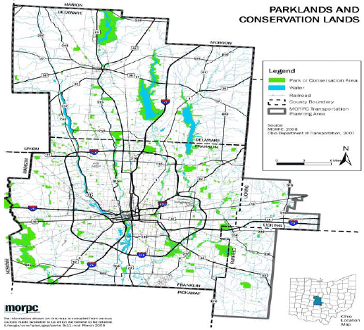 Figure 9. Map of Parklands and Conservation Lands from Ohio LRTP