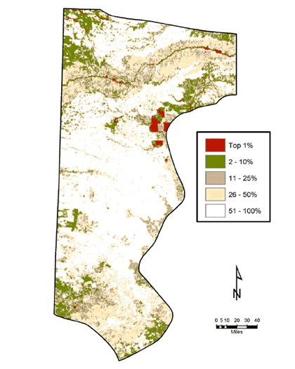 Figure 2. Composite map of the diversity, rarity, and sustainability layers in the Texas High Plains