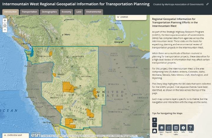 Figure 3: IMW Story Map – a screenshot of the IMW Story Map viewer Source: Intermountain West Regional Geospatial Information for Transportation Planning Website