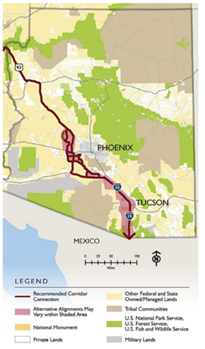 map of the proposed I-11 corridor