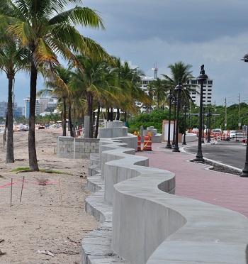 photo of a reconstructed concrete beach wall in Florida