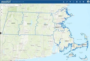 screenshot of a Massachusetts map generated by MassDOT's MaPIT software