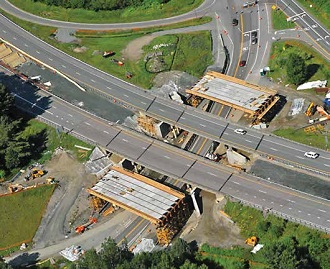 aerial photo of bridge construction and equipment used in the Accelerated Bridge Program
