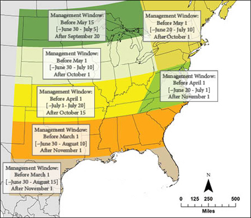 map of recommended mowing periods