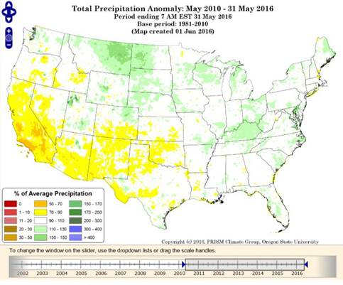 Map showing Precipitation trends in the US