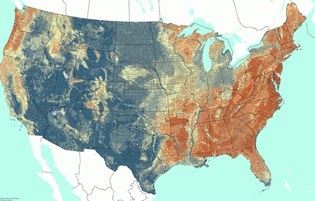 Map showing pH levels across the US - described below