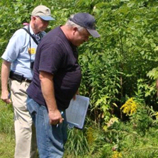 Photo of two people counting pollinators
