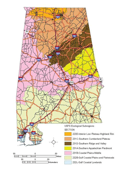 Map of Alabama ecoregions