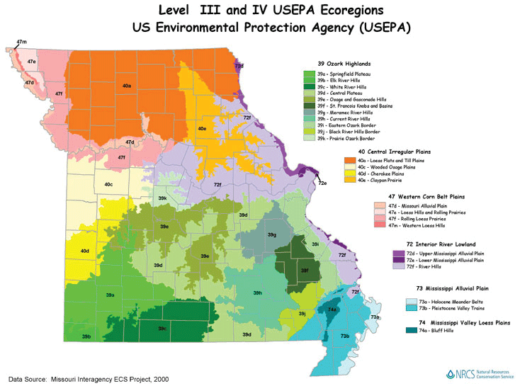 Map of Missouri ecoregions