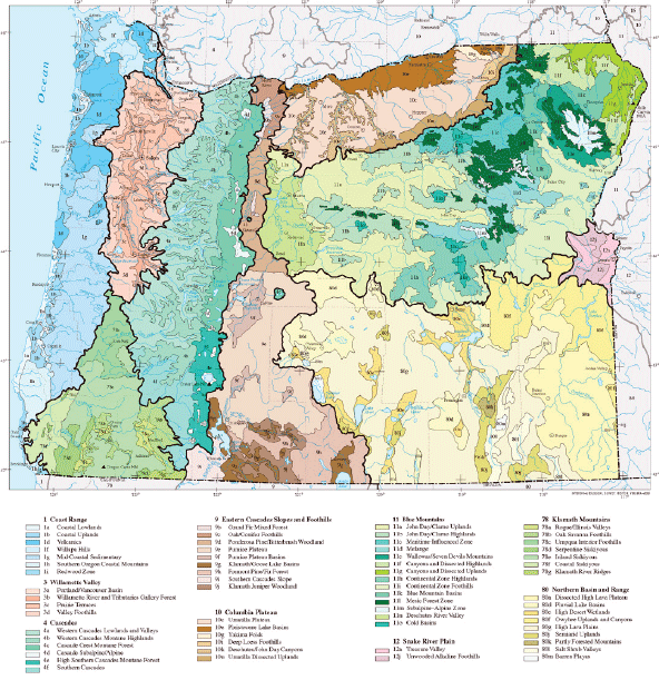 Map of Oregon ecoregions